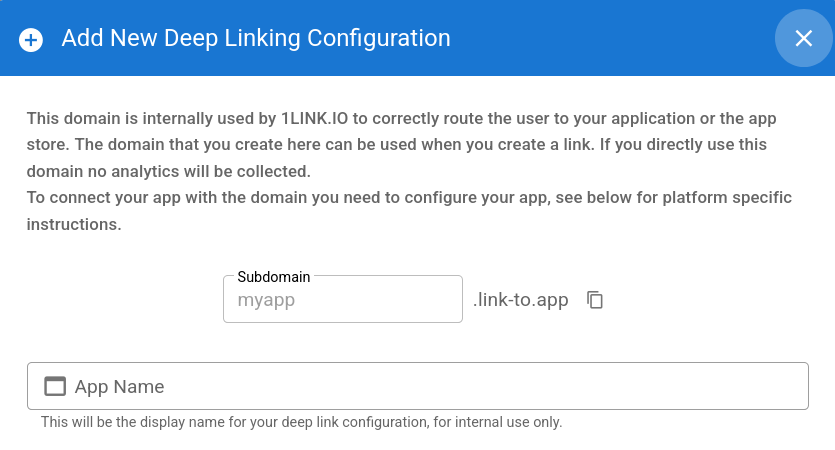 create new deep linking configuration